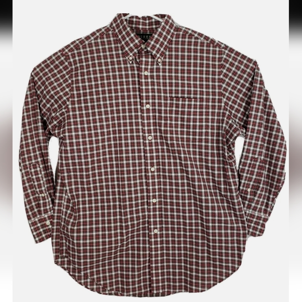 Lauren Ralph Lauren Red Plaid Button Down Dress Shirt Size 16 34/35 L